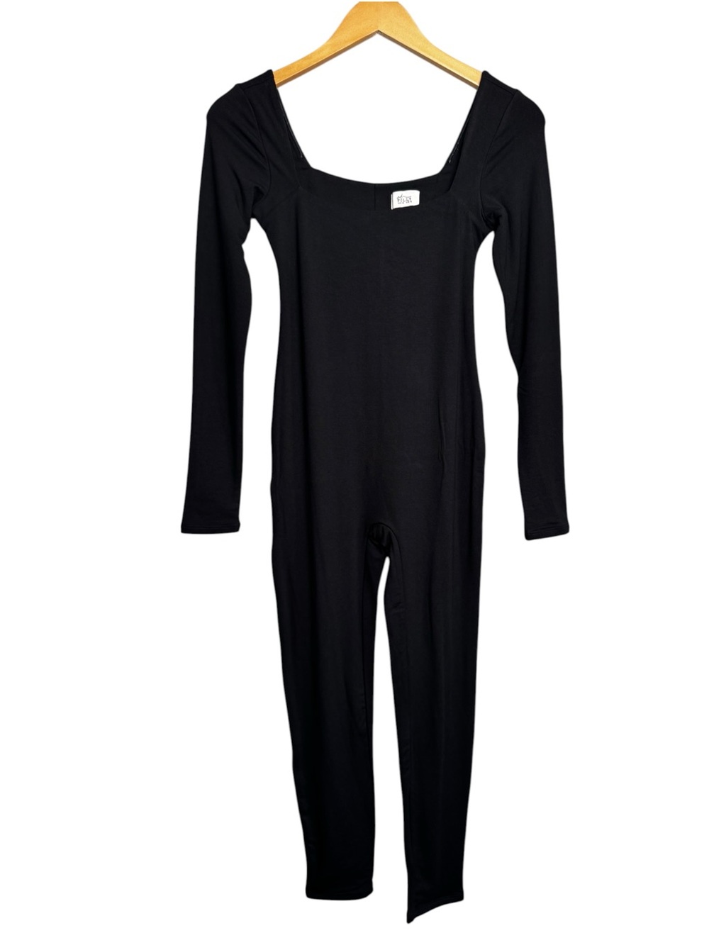 Oh Polly Delanie Black Square Neck Long Sleeve Jumpsuit Size 6